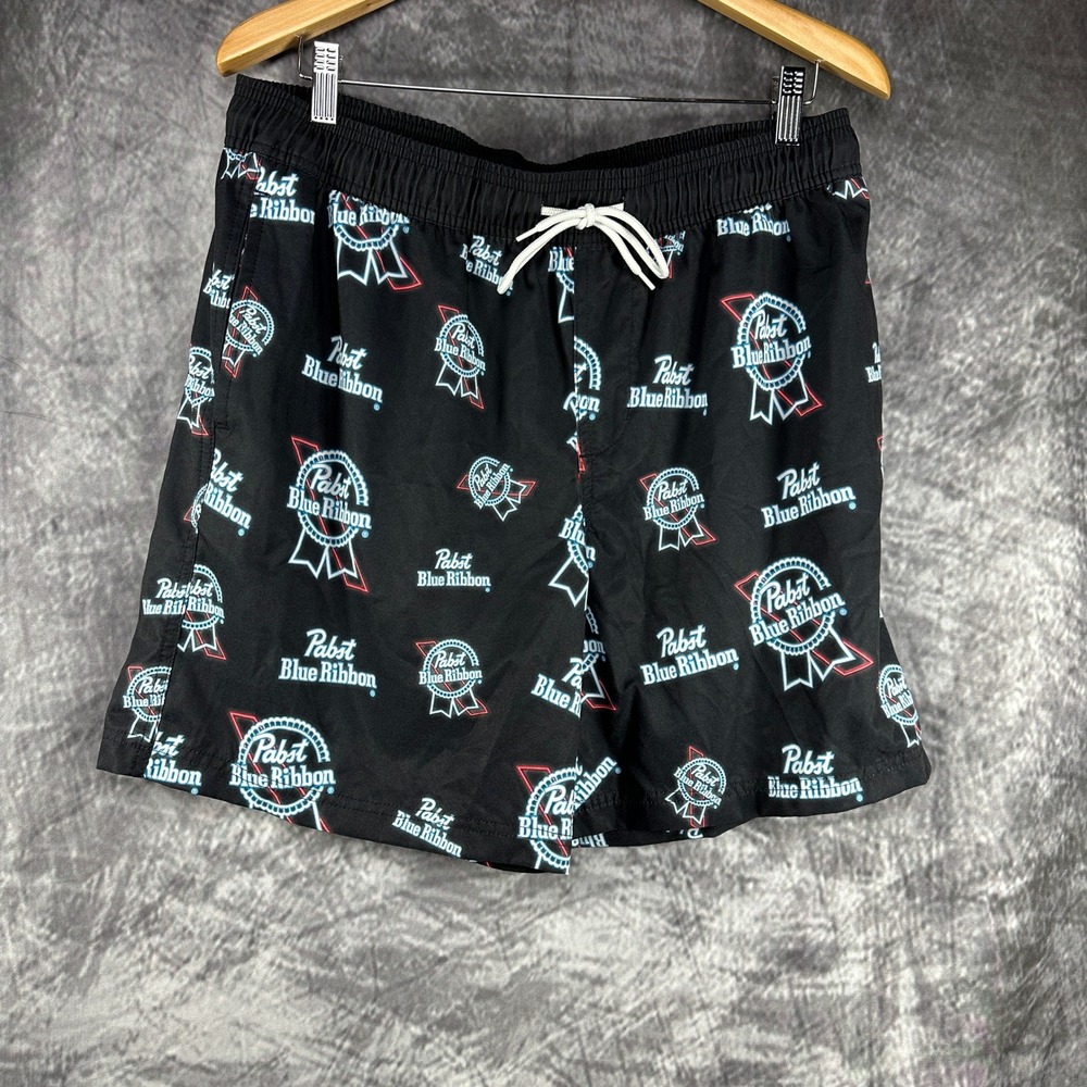 Pabst Blue Ribbon Beer Party Shorts Mens Size L Black Logo All over print